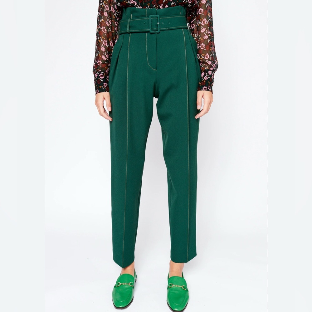 Mirla Beane Belted High Waist Trousers | Moss Green | Size 10